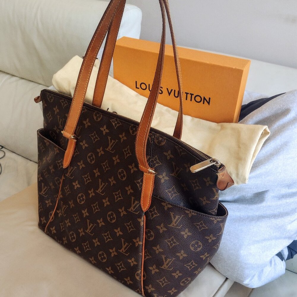 Louis Vuitton Monogram Canvas Tote Shoulder Bag in Brown and Tan Leather